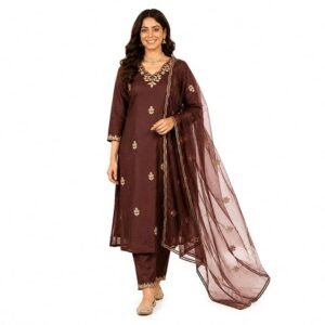 Embroidered Kurta Pant with Organza Dupatta Set | Straight Fit Ethnic Suit Set for Women | Festive, Wedding, Plus Size Traditional Kurta Set